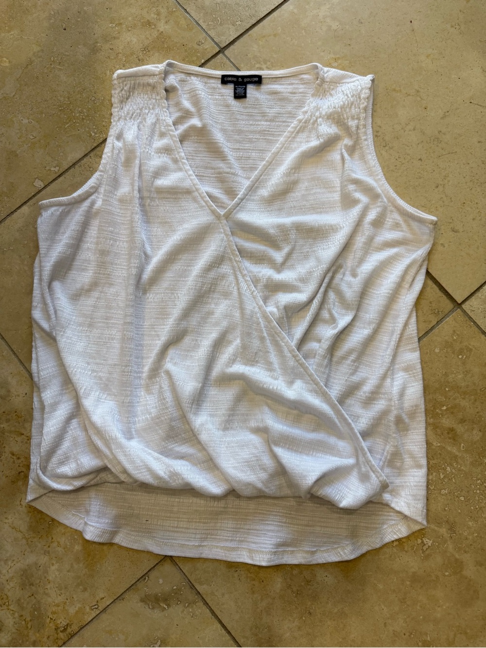 Cable & Gauge White Sleeveless Surplice Tank Top